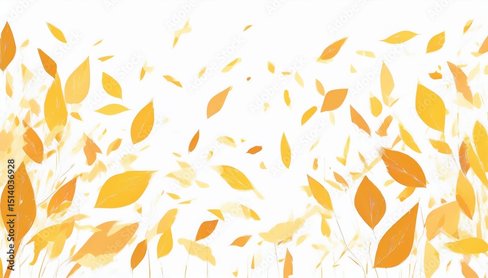 Aufkleber fall foliage swirl in white space background minimal autumn leaves in orange and yellow tones for se