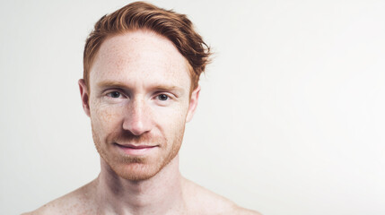 Obraz premium Man with Freckles and a Slight Smirk, Authentic Male Portrait