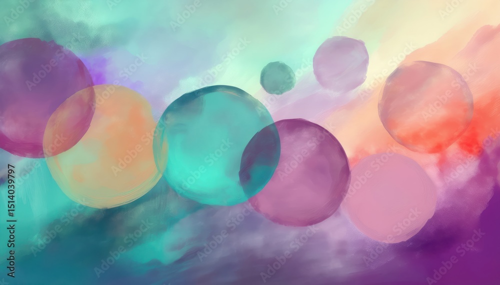 Poster ethereal pastel gradient spheres on abstract watercolor cloud background for modern web design, bran