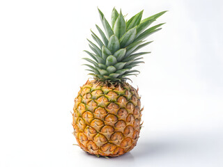 A ripe pineapple with a spiky green crown isolated on a white background