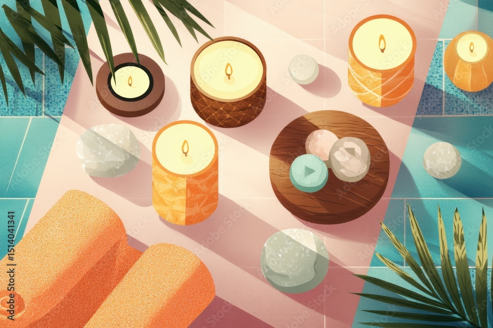 Poster relaxing spa experience with candles and warm towels creates a tranquil atmosphere for pampering and