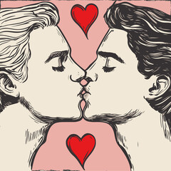 vector icons lgbt relationships, love concept, kiss of two guys