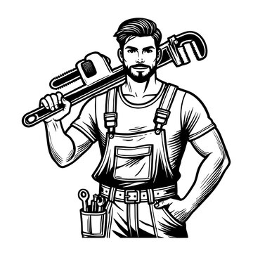 recommend clip art: man with a Cartoon Plumber Holding Wrench Vector Illustration