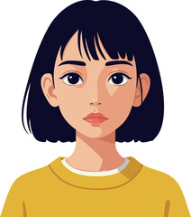 Young woman portrait with short black hair wearing yellow sweater vector illustration 