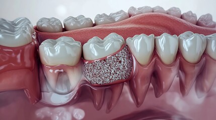 Digital X ray of a smokers teeth showing severe plaque buildup and gum disease scientific visualization transparent overlay high resolution