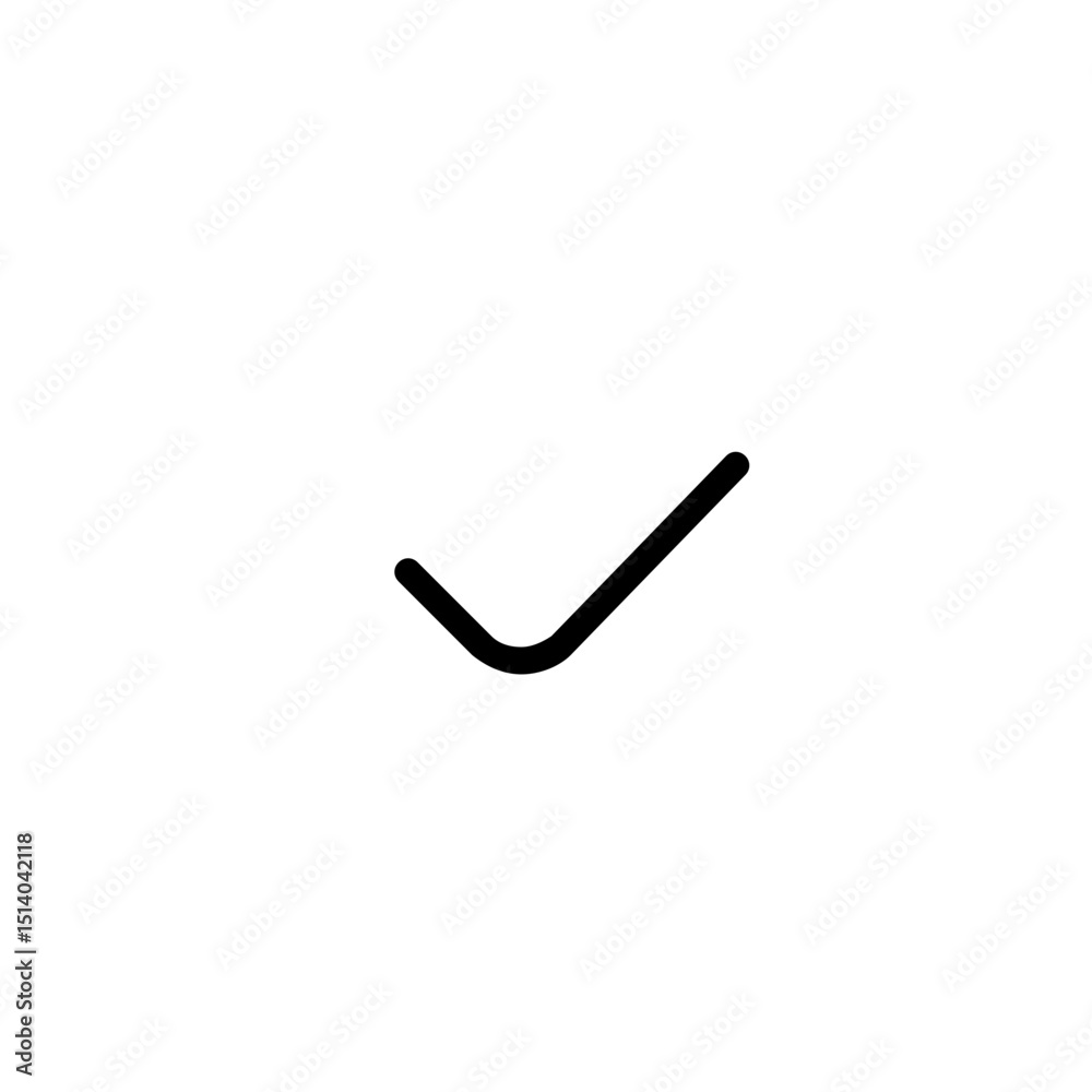 Poster a simple black check mark symbol with a sharp angle pointing to the upper right on white background