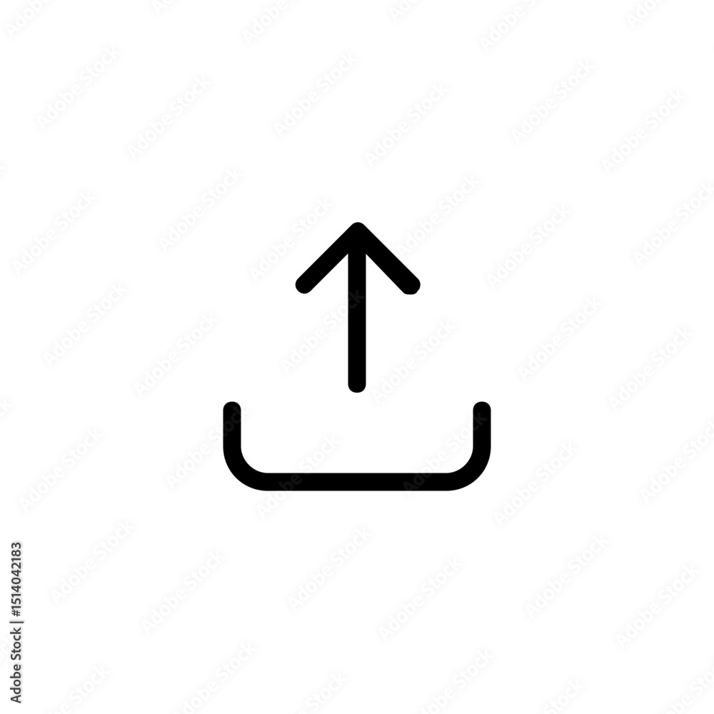 Poster illustration of a simple upload icon with an arrow pointing upwards from a bracket shape design