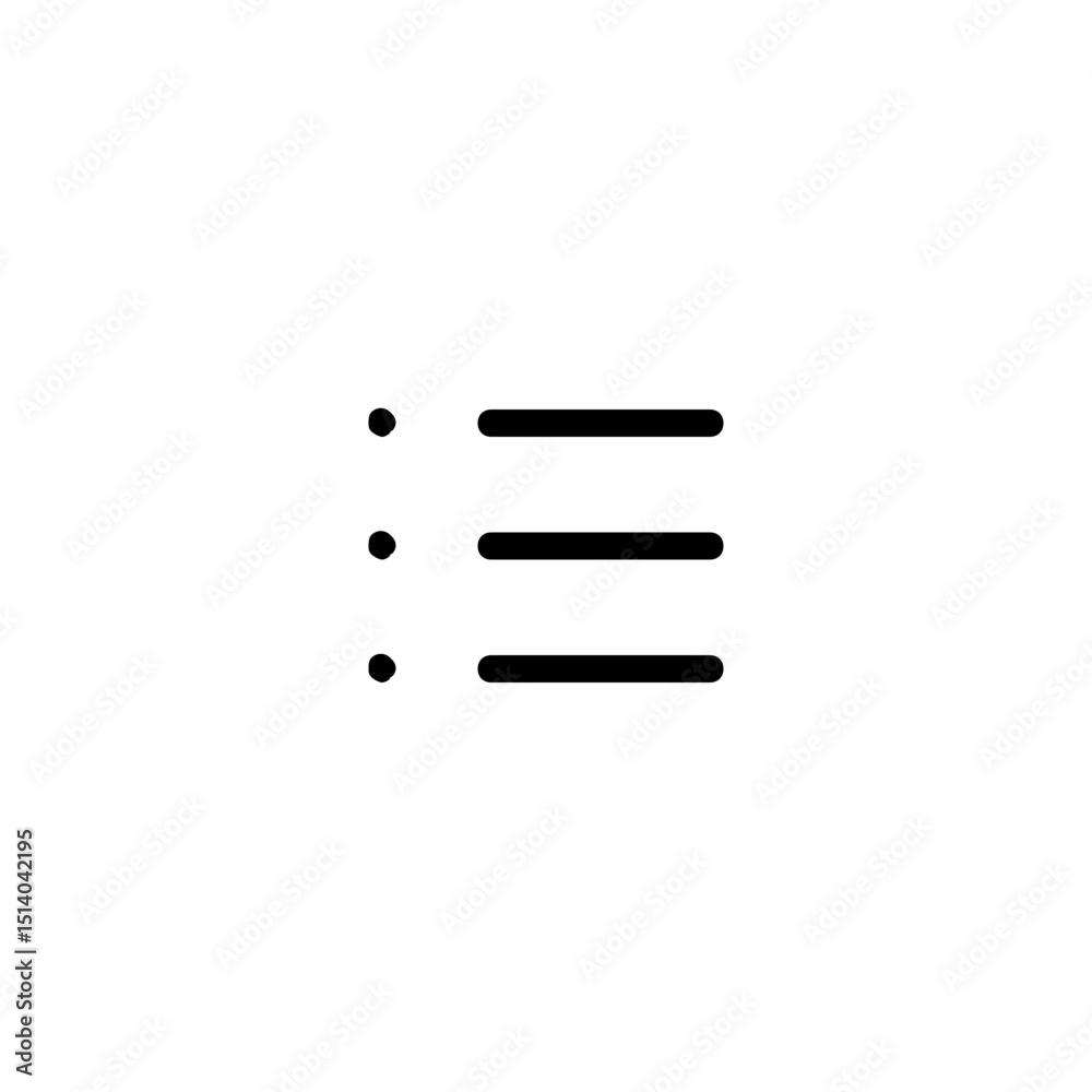 Poster illustration of a basic menu icon with three horizontal lines and bullet points in simple black and 