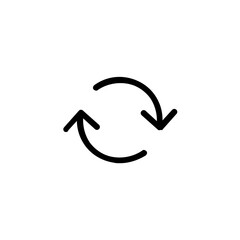 A simple illustration of two arrows forming a circular motion, indicating a refresh or reload action icon