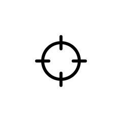 Illustration of a simple black target icon with a circle and crosshairs on a white background view