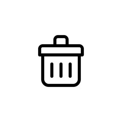 Illustration of a simple black outlined trash can with three vertical lines on a white background icon