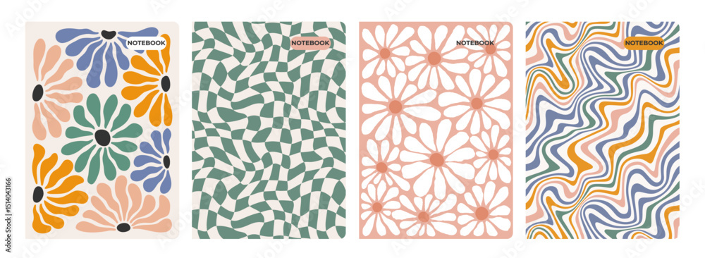 Poster daisy flower retro pattern. groovy abstract floral prints. vector backgrounds with summer aesthetic.