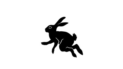 Fototapeta premium Dynamic black rabbit leaping gracefully across a blank canvas under a bright afternoon sun