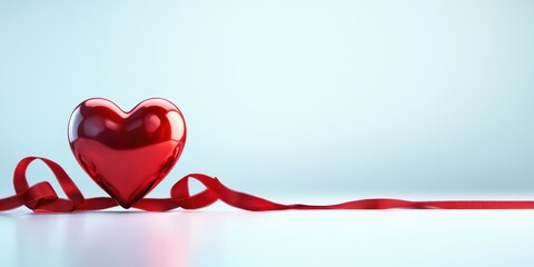 Bright red heart with a ribbon on a light background celebrating love and affection