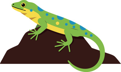 Fototapeta premium Green lizard with blue spots resting on brown rock vector illustration natural reptile design 
