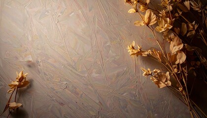 秋色ドライフラワーと淡色テクスチャ背景のナチュラルアート