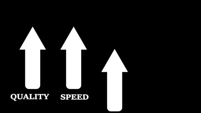 Cost reduction concept on black background. Increase quality, speed, efficiency, and Optimization for products or services to improve company performance