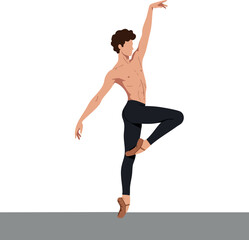 Obraz premium Male ballet dancer performing elegant pose in black tights vector illustration 