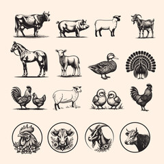 Rustic Western Farm Animals - Vintage Cowboy Ranch Illustrations & Clipart