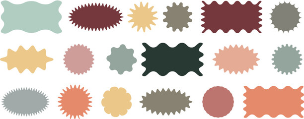 Set of Glossy Orange Star Icons and Stickers – Colorful Vector Labels, Badges, Buttons, and Web Design Elements with Splash Ink Shapes for Sale Tags, Blank Signs, and Symbol Illustrations