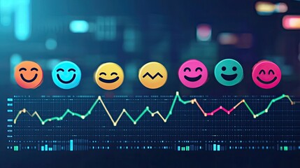 A visual representation of mood tracking through emojis aligned with fluctuating graphs, ideal for UX design, data storytelling, or behavioral research.
