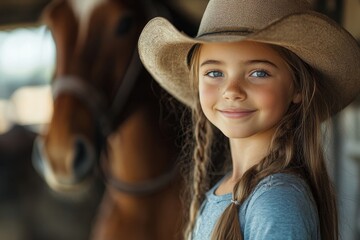 Picture of young pretty girl riding horse