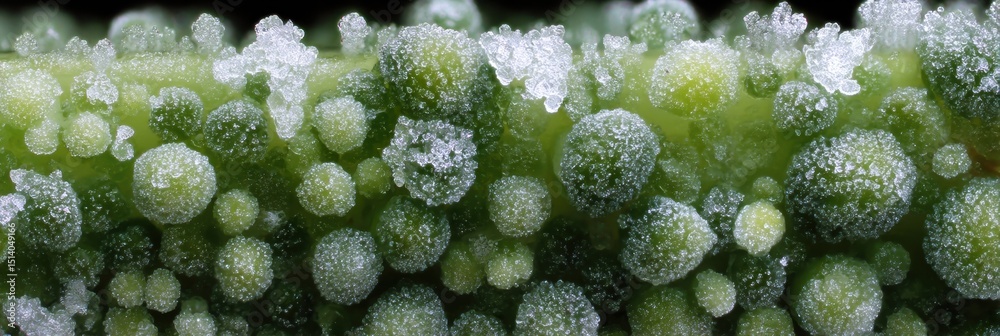 Aufkleber Frost Particles on Frozen Vegetable Pack Highlighting Intricate Details and Textures in a Macro Perspective