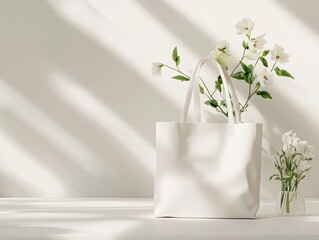 Mockup of a reusable shopping tote bag with eco-friendly materials and branding.