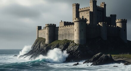 Majestic Coastal Castle Bathed in Dramatic Light