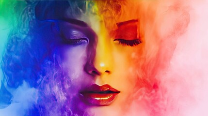 Rainbow watercolor banner background on white, vibrant colors blending seamlessly, captured in fine