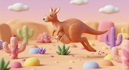 Cartoon kangaroo jumping in desert	