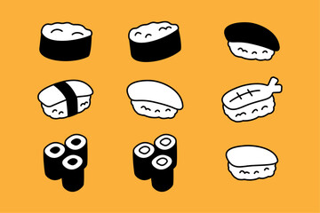 手描き風のかわいい寿司のイラストセット