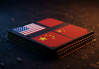 Us china semiconductor chip war concept illustration trade technology industry competition innovation US China international global trade war