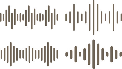 Monochrome Sound Wave Icons – Audio Frequency, Music Pulse, Volume and Waveform Symbols.