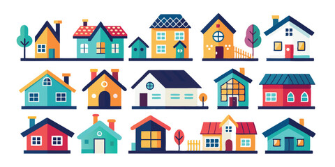 Door House, Classic Home Design, House with Garden, Cartoon Suburban House, Dream House for Posters, Triangle Roof House, Flat House Illustration