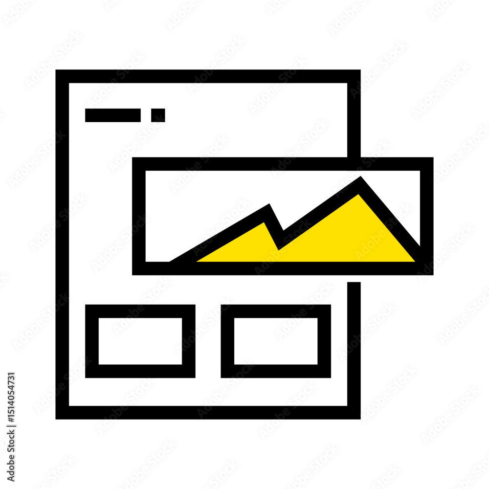 Poster illustration of a website interface with a chart and two content boxes in a simple design style