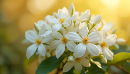 White Flowers in Full Bloom with Bright Sunlight
