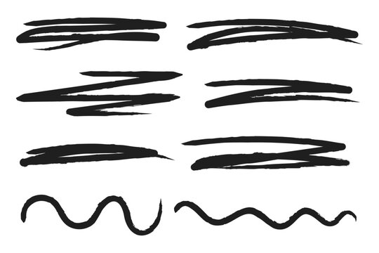 Hand drawn underline black brush stroke. Black paint brush stroke set. Hand drawn doodle sketch pen brush stroke scribble underline. Vector illustrator