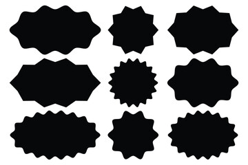 Blank promo stickers set. Sale sticker, price tag, starburst icon set. Black bursting star shapes. Wavy edge promo black badges. Vector illustrator