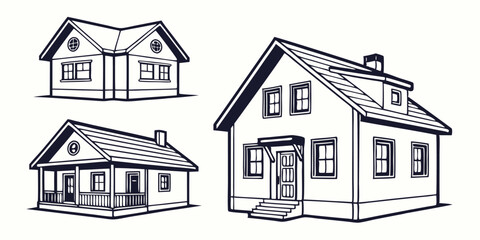 Welcome House Art, House with Bushes, Cottage Drawing, House with Heart Symbol, Family Home Icon, Cartoon House Vector