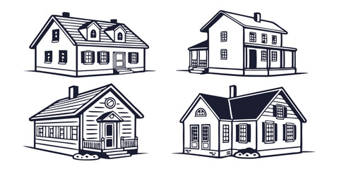 Flat Illustration of Home, Roof Design House, Elegant Small House Drawing, Cartoon House Front, Chimney House Design