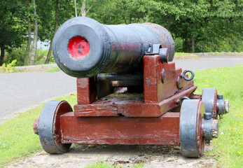 Creggan Cannon, on display at Creggan Country park, Derry, Northern Ireland, black and red