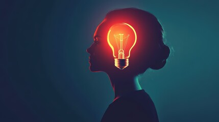 A minimalist profile of a person with an orbital bulb icon