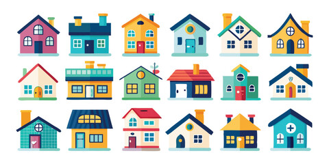 Minimalist Family House Art, Classic Suburban Home Icon, Cute Bungalow House Drawing, Tiny House Front View