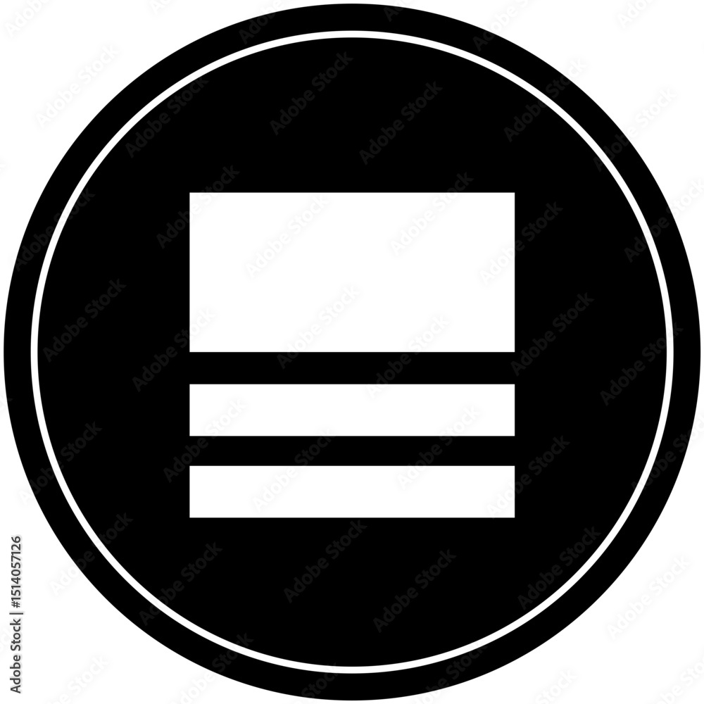 Poster white horizontal bars stacked inside a black circle creating a simple and modern graphic design elem
