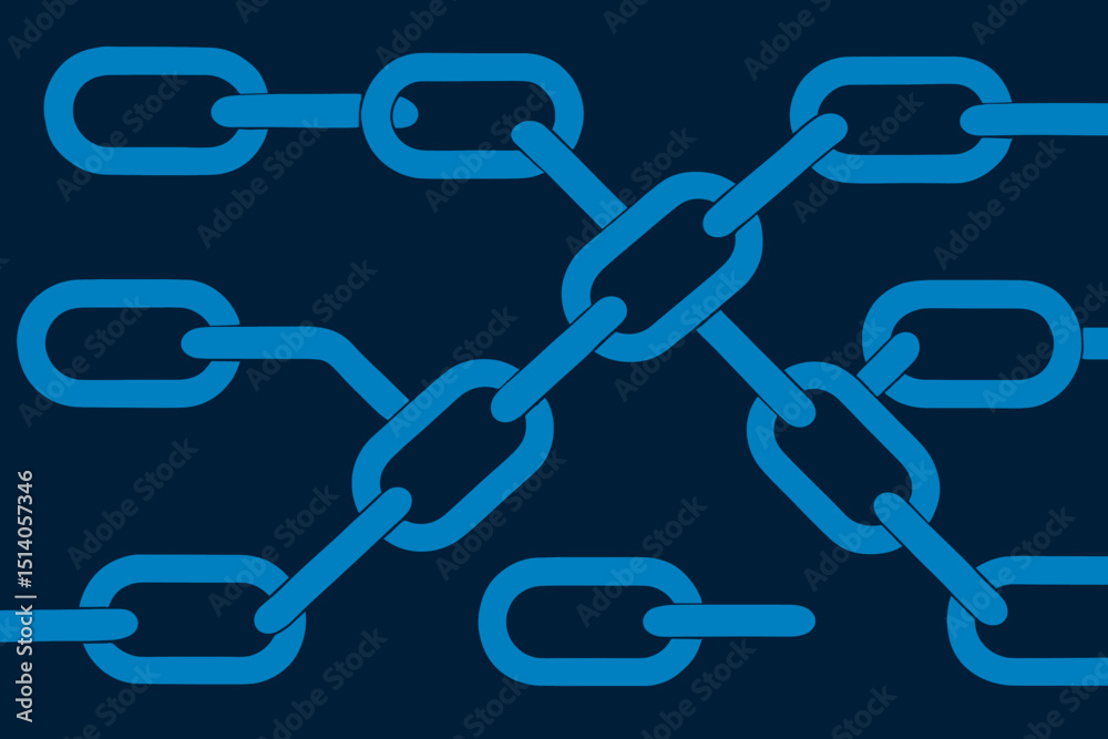 Poster abstract blockchain concept. interconnected blue chain links. technology network security. digital c