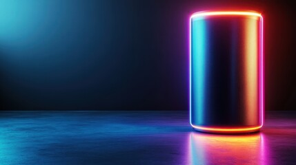 A sleek, illuminated modern speaker stands alone in a minimalist setting, conveying a sense of innovation and the fusion of technology with artistic design for audio experiences.
