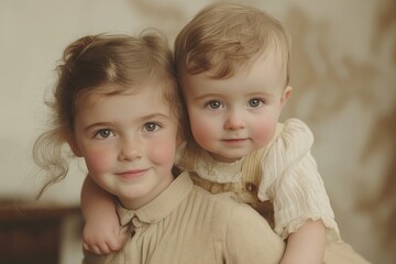 A big sister holding her little brother on her shoulders for a fun portrait