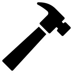 Hammer Icon In Black Fill. Glyph Style