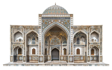 A Mosque Showcasing Masterful Geometric Patterning on Its Walls Isolated on Transparent Background